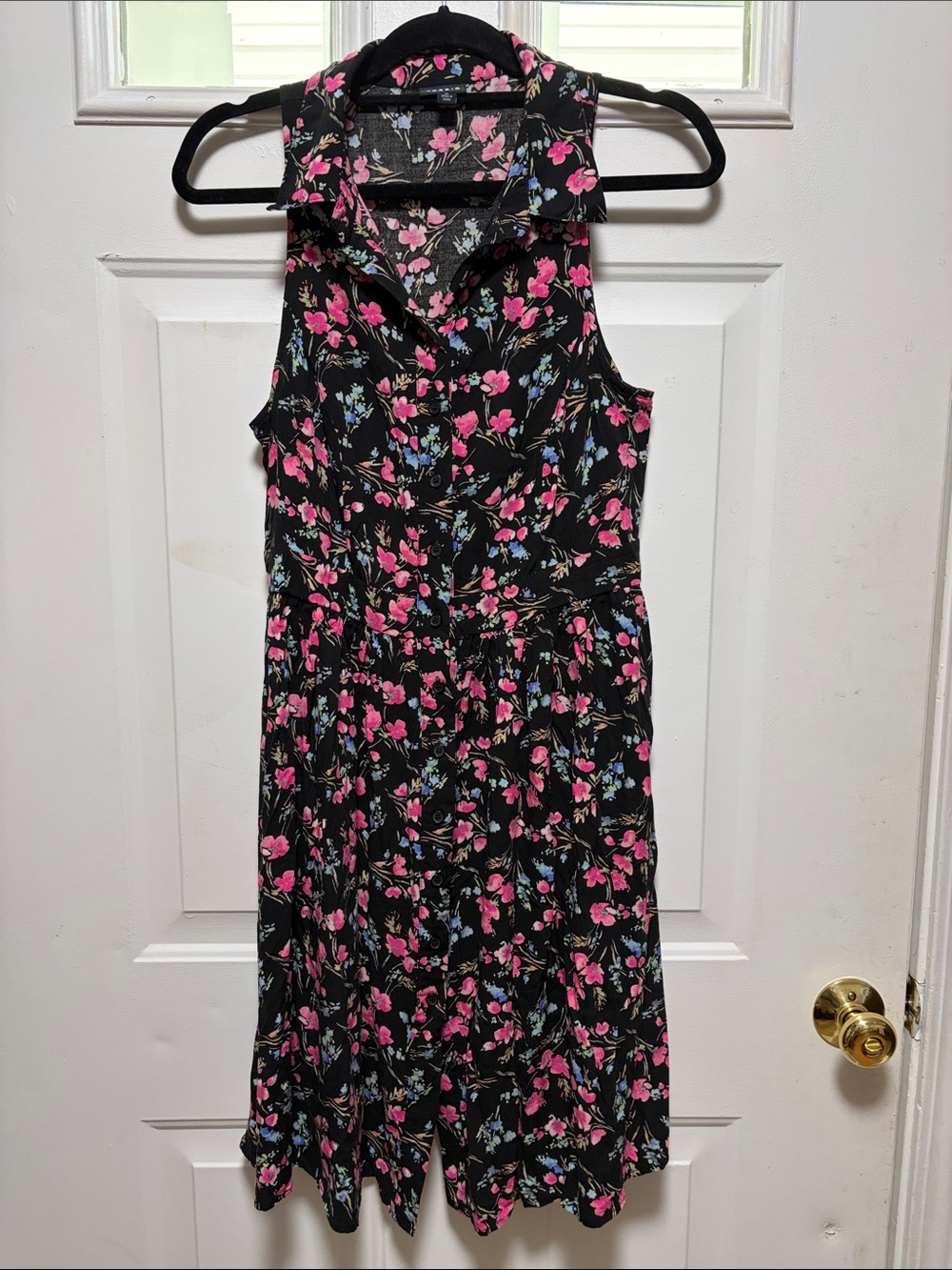 torrid Black Sleeveless Collared Dress with Pink and Blue Floral Print